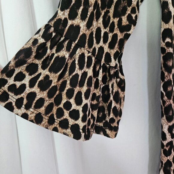 Michael Kors Exotic Animal Print/Leopard Blouse w/Balloon (Bell) Sleeves SZ L - Picture 2 of 6